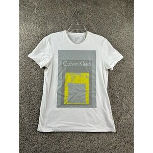 Calvin Klein Shirt Mens Small White Gray Square Block Short Sleeve Casual FLAW